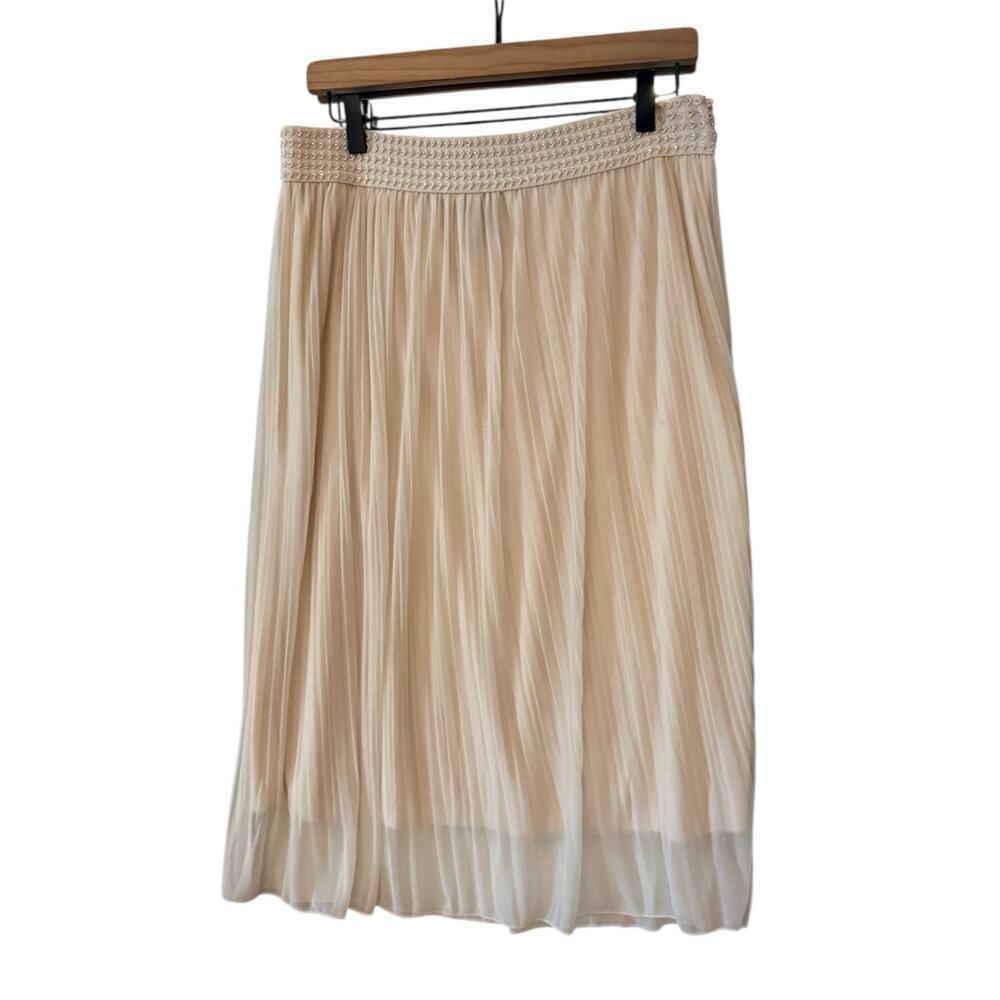Metrowear New York Beige Chiffon Pleated Midi Skirt PXL